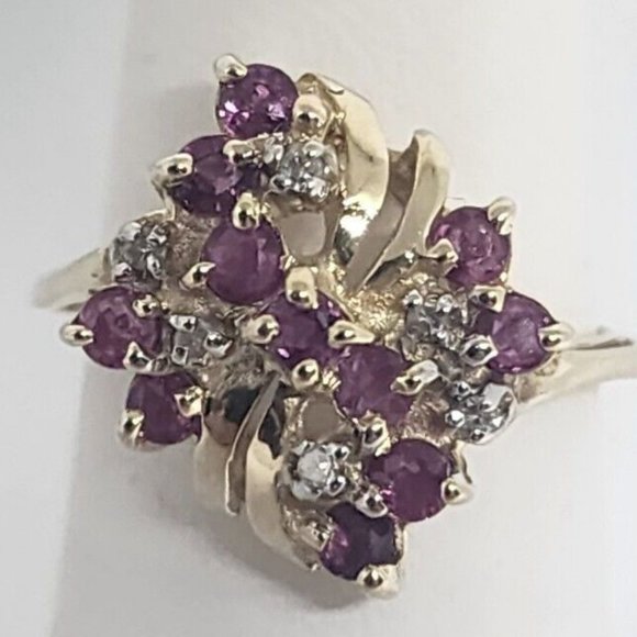 10K YELLOW GOLD RUBY & DIAMOND RING SIZE 5.5 - Picture 1 of 8